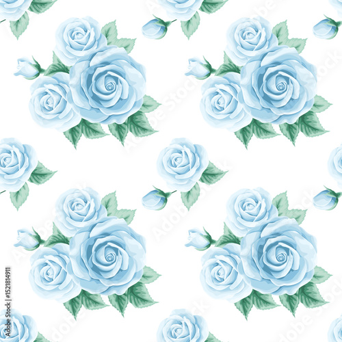 Light Blue Roses and Buds Seamless Floral Pattern