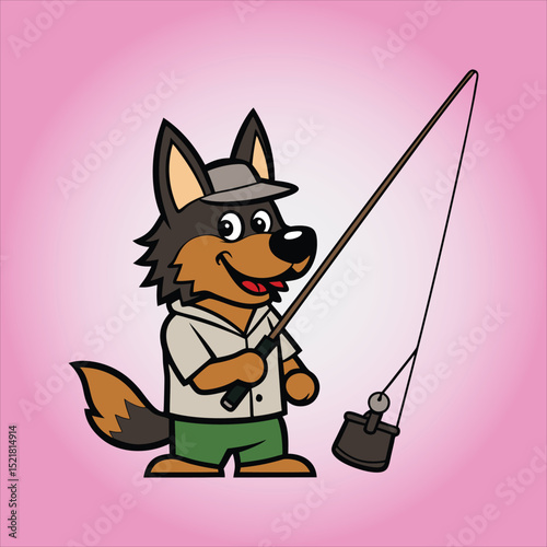 Cute Belgian Shepherd Fishing Cartoon