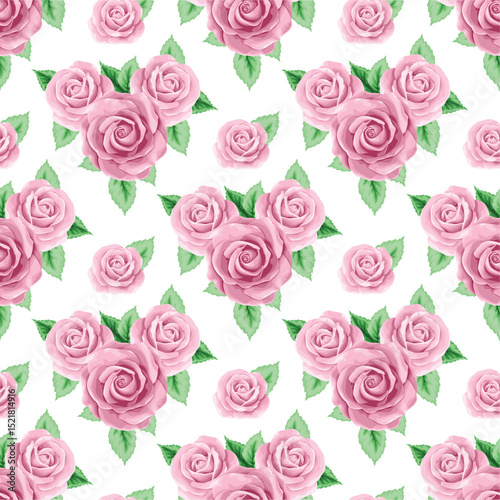 Pink Rose Bouquets Seamless Floral Pattern on White