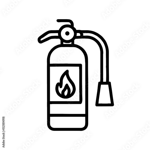 Minimal line art icon of fire extinguisher with flame symbol for emergency safety and fire protection concept
