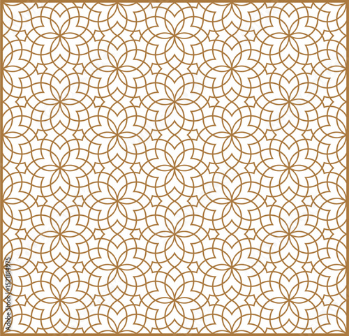 Intricate Geometric Floral Lattice Seamless Pattern in Gold