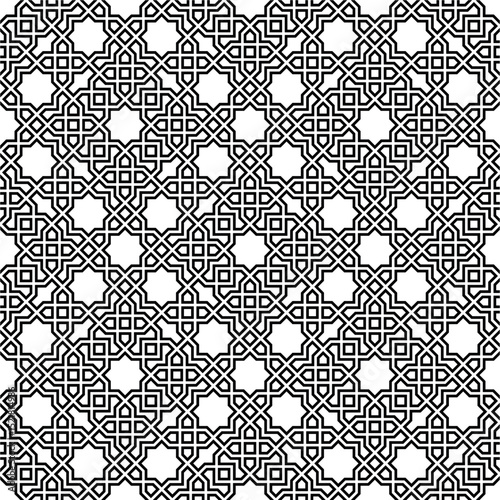 Monochrome Geometric Arabic Star Seamless Pattern