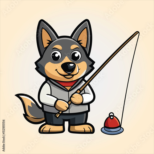 Cute Belgian Shepherd Fishing Cartoon