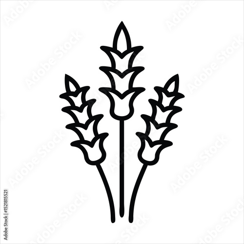 Simple Black Line Art of Three Wheat Stalks