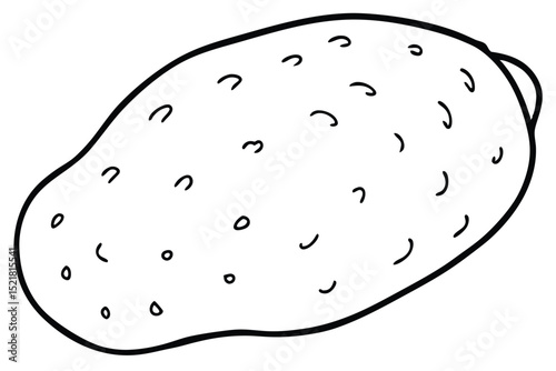 Black and White Cartoon Potato Illustration Outlined with Small Imperfections for Coloring or Design