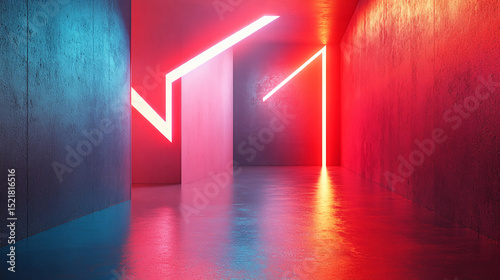 Abstract neon light corridor background with red and blue lighting for modern interior designs
