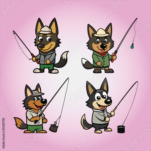 Cute Belgian Shepherd Fishing Cartoon