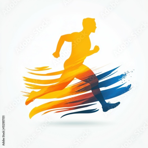 Silhouette of a runner in dynamic motion with colorful brush strokes revealing speed and energy