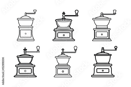 Vintage Coffee Grinder Outline Line Art Vector