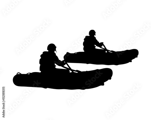 Special Forces in Inflatable Raft – Military Silhouette Illustration, Rescue missions, Combat training or drills
 