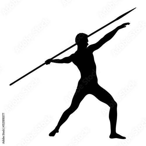 Silhouette of Male Javelin Thrower in Action – Sports Vector Illustration

