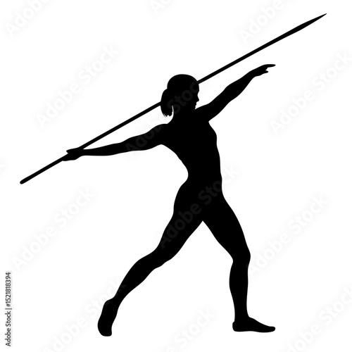Female Athlete Throwing a Javelin, Track and Field Sports Vector Silhouette
