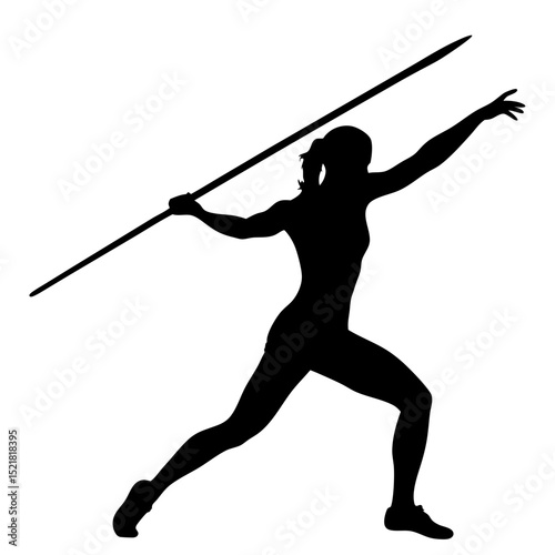 Female Athlete Throwing a Javelin, Track and Field Sports Vector Silhouette
