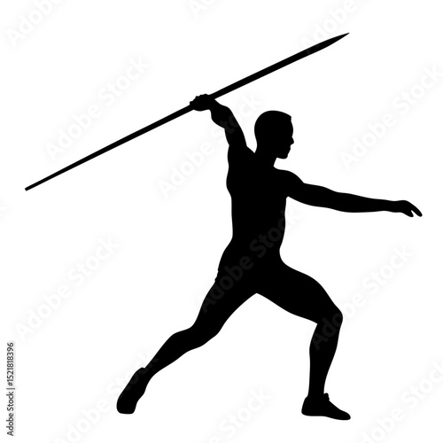 Man in Motion with Javelin – Competitive Throwing Silhouette Design


