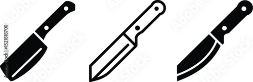 Three knife icons displayed in a row on a white background in a vector format
