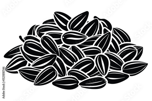 Artistic Black and White Illustration of a Pile of Sunflower Seeds in Detail