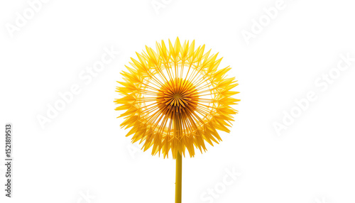Vivid yellow dandelion flower isolated against white background illustrating nature and beauty