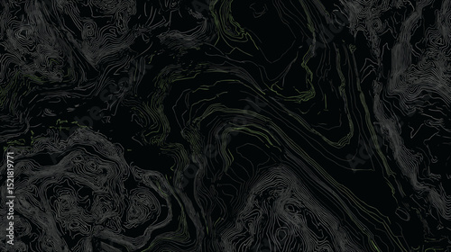 Abstract black marble texture with green accents and swirls  