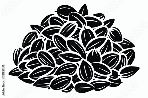 Black Sunflower Seeds Pile Monochrome Flat Design of Helianthus Annuus Seed Grains Composition