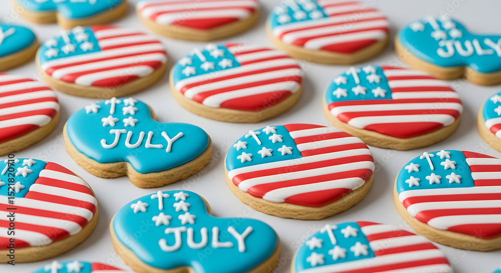 Fototapeta premium Patriotic Heart-Shaped Cookies A Delicious 4th of July Treat