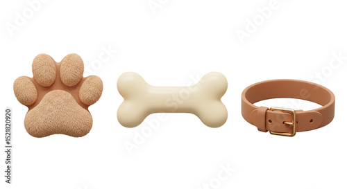 Playful essentials showcase a soft paw print a tasty bone and a stylish collar for your loyal on transparent background