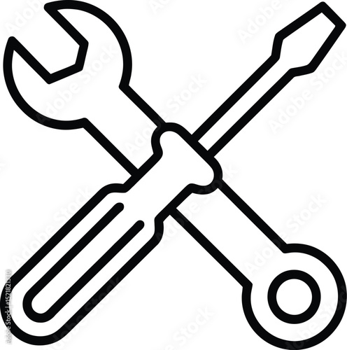 A simple black and white line drawing of a wrench and screwdriver crossed over