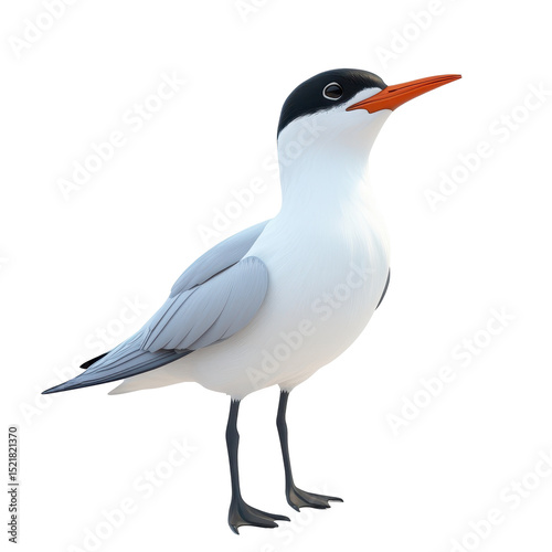 Common tern standing elegantly with vibrant beak in a natural pose against a plain background showcasing its features
