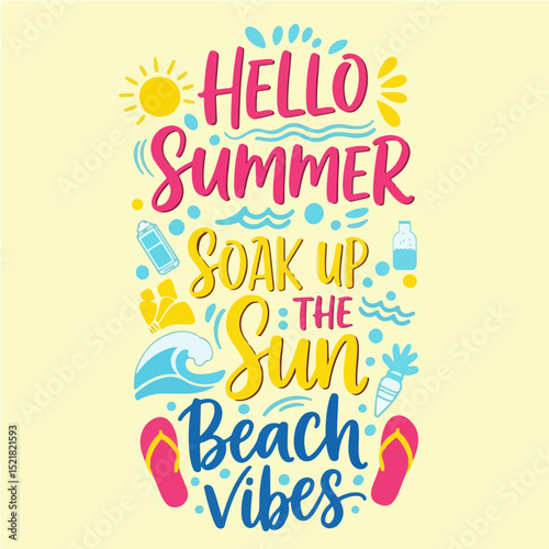 Hello Summer Typography – Soak Up the Sun and Beach Vibes (Blue)
