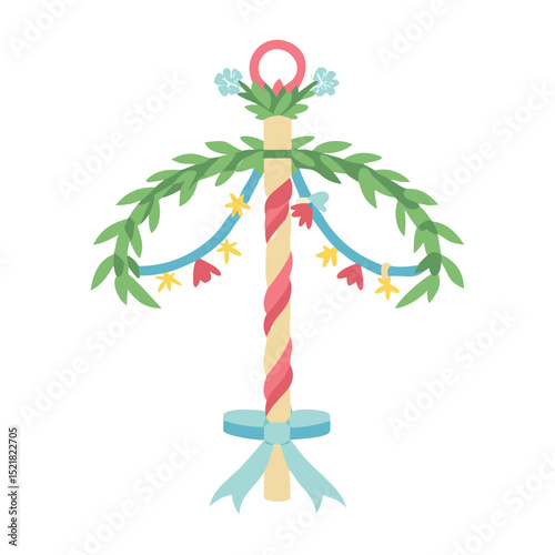 Decorative midsummer pole adorned with flowers and ribbons  
