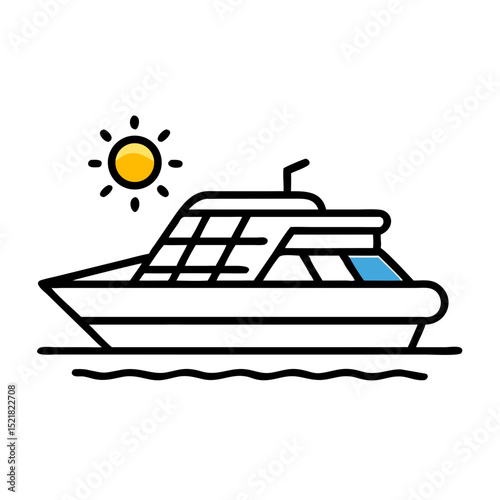 Yacht sailing on water under the sun representing vector icon Summer Solstice  