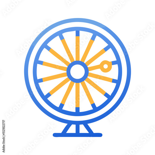 Circular wheel graphic design in blue and orange colors representing Summer Solstice  
