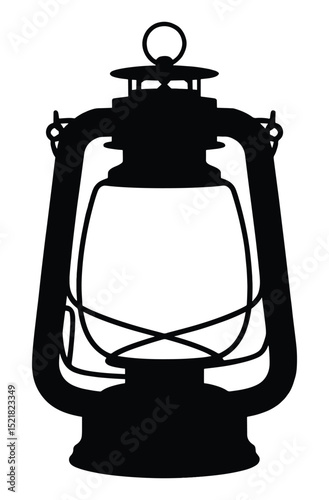 Old vintage rustic lantern, hurrican lantern, glass oil lamp icon vector in black color with white background.