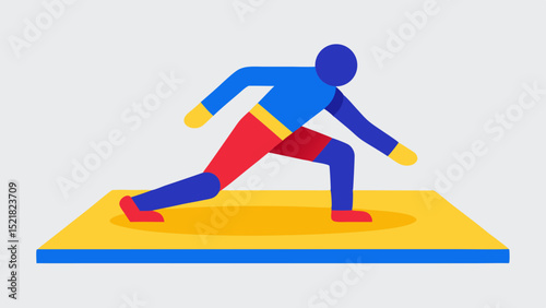 Simplified illustration of athlete preparing to leap on mat  