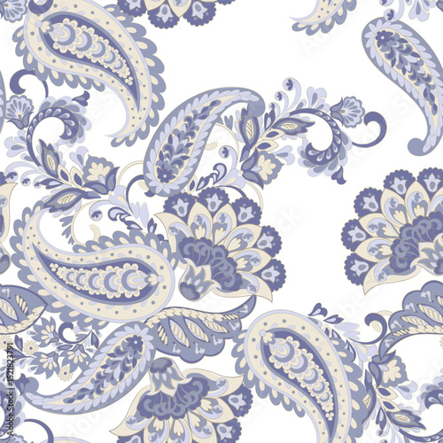 Vector textile print. Seamless Design for covers, fabrics, textiles, wrapping paper, based on antique Thai vector pattern Paisley Indian motifs and decorative floral elements