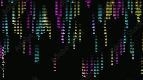 Matrix-style rainbow question mark animation with binary code effect