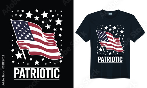Waving American flag held high with stars and patriotic message for freedom and celebration tee