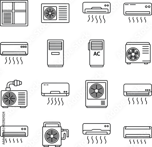 Essential vector icons for air conditioning, cooling, and HVAC systems. Perfect for various design projects. vector illustration