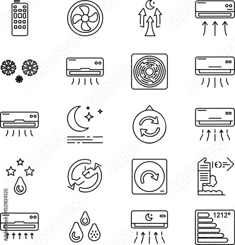 Essential vector icons for air conditioning, cooling, and HVAC systems. Perfect for various design projects. vector illustration