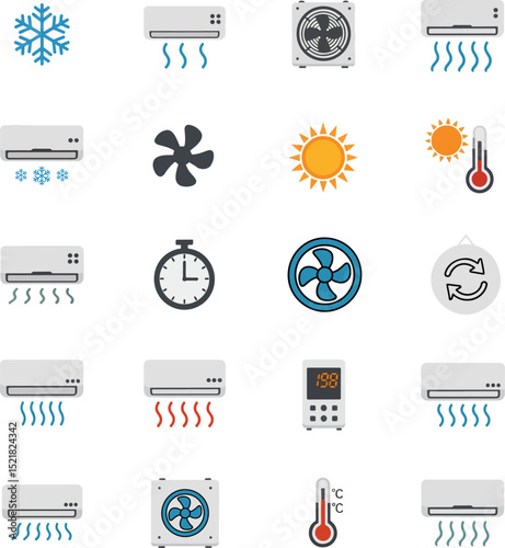 Essential vector icons for air conditioning, cooling, and HVAC systems. Perfect for various design projects. vector illustration