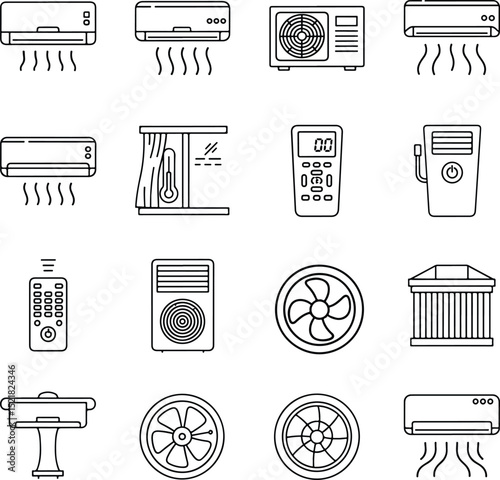 Essential vector icons for air conditioning, cooling, and HVAC systems. Perfect for various design projects. vector illustration