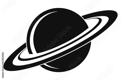 Stylized Graphic of Saturn with Prominent Rings in Black and White Simple Style