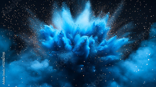 Blue explosion abstract background wallpaper galaxy space nebula cosmic dust cloud stars particles