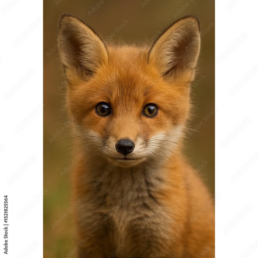Fototapeta premium Realistic baby fox portrait – AI generated animal artwork