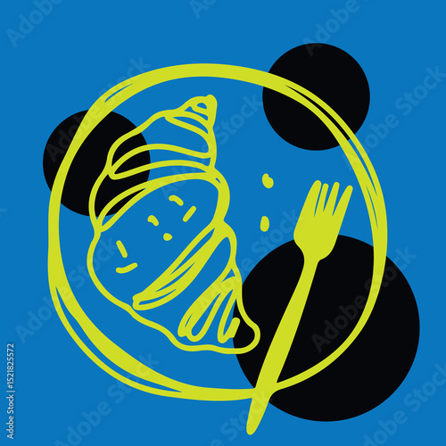 Croissant Food Sweet Linear Drawing Ink	

