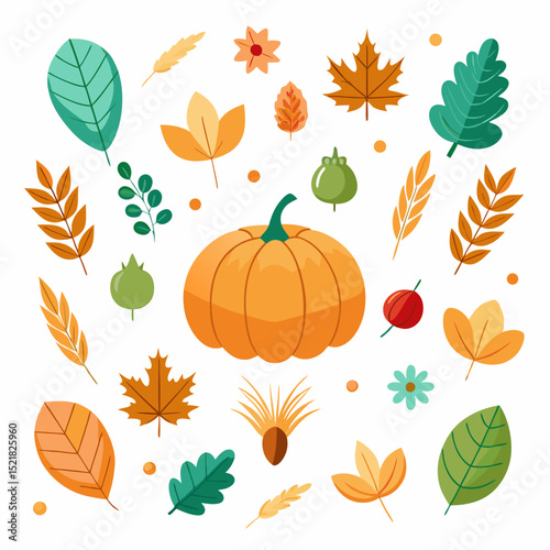 Minimalist Autumn Foliage Vector on White Background