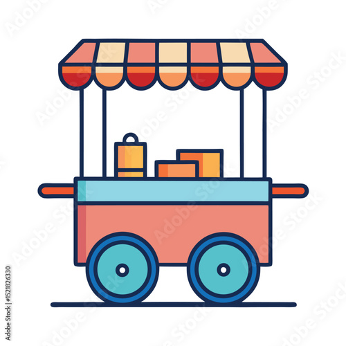 Food Cart Line Vector Icon on White Background