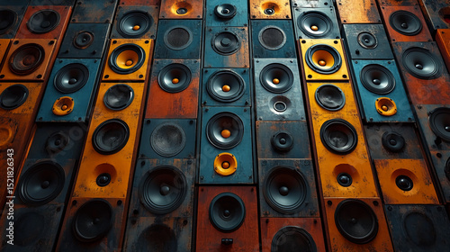 A wall of vintage speakers audio equipment music system sound system speakers for sound quality audio