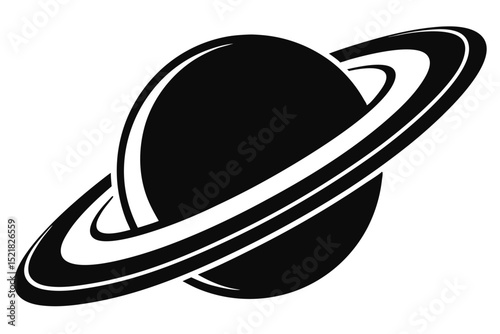 Black and White Saturn Illustration Featuring Prominent Rings Orbiting the Planet