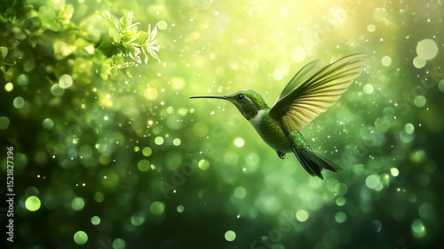 Beautiful hummingbird flying in green nature background wallpaper stock photo image free download