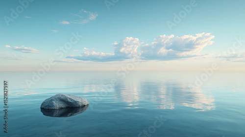 Calm water landscape scenic ocean view rock reflection serene nature cloudscape peaceful horizon blue sky image